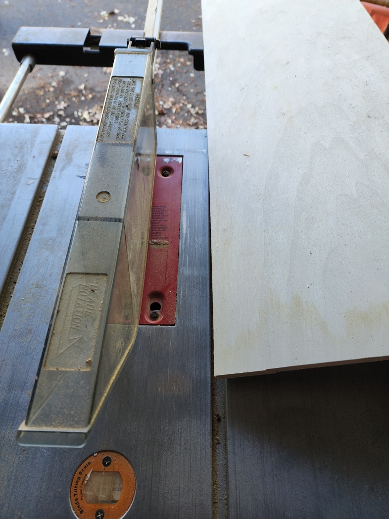 cutting plywood on a table saw