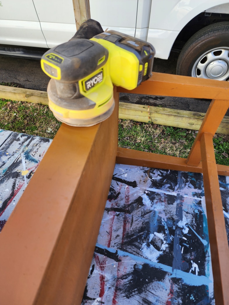 orbital sander sanding diy piano bench makeover