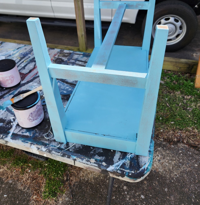 DIY piano bench makeover, painting the underside of the bench