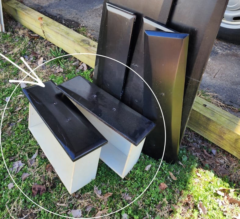 black drawer fronts and two upcycled drawers