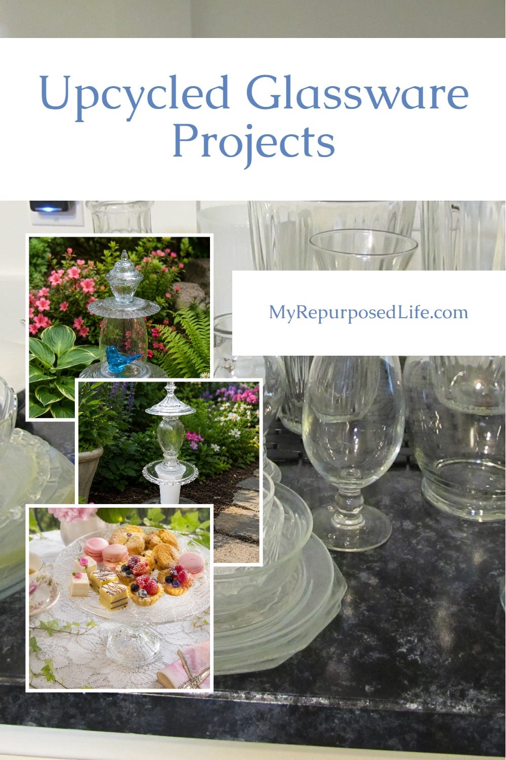 Collecting glassware can be addictive! But, it's a lot of fun and can be very rewarding when you have a lot of unique pieces to choose from when you make your repurposed glass totems. It really is a great way to upcycle all those glass vases you may already have on hand. #MyRepurposedLife #repurposed #glassware #garden #totem #upcycled via @repurposedlife