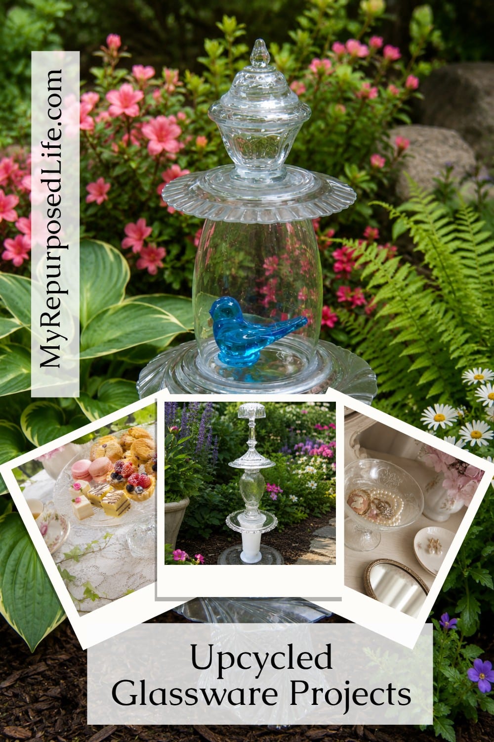 Collecting glassware can be addictive! But, it's a lot of fun and can be very rewarding when you have a lot of unique pieces to choose from when you make your repurposed glass totems. It really is a great way to upcycle all those glass vases you may already have on hand. #MyRepurposedLife #repurposed #glassware #garden #totem #upcycled via @repurposedlife