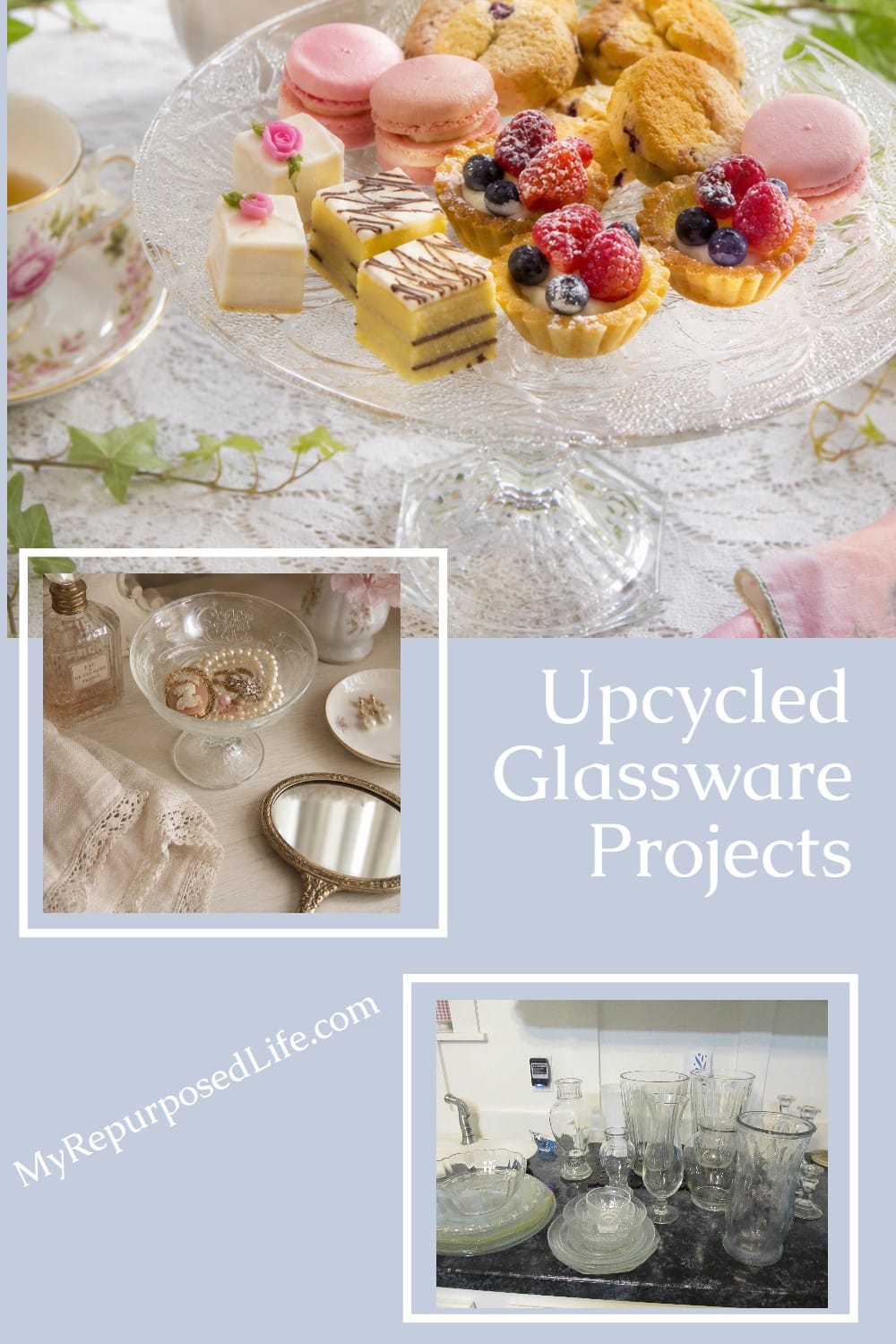 Collecting glassware can be addictive! But, it's a lot of fun and can be very rewarding when you have a lot of unique pieces to choose from when you make your repurposed glass totems. It really is a great way to upcycle all those glass vases you may already have on hand. #MyRepurposedLife #repurposed #glassware #garden #totem #upcycled via @repurposedlife