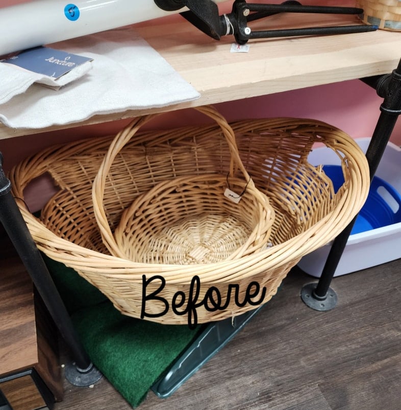 thrift store wicker basket before