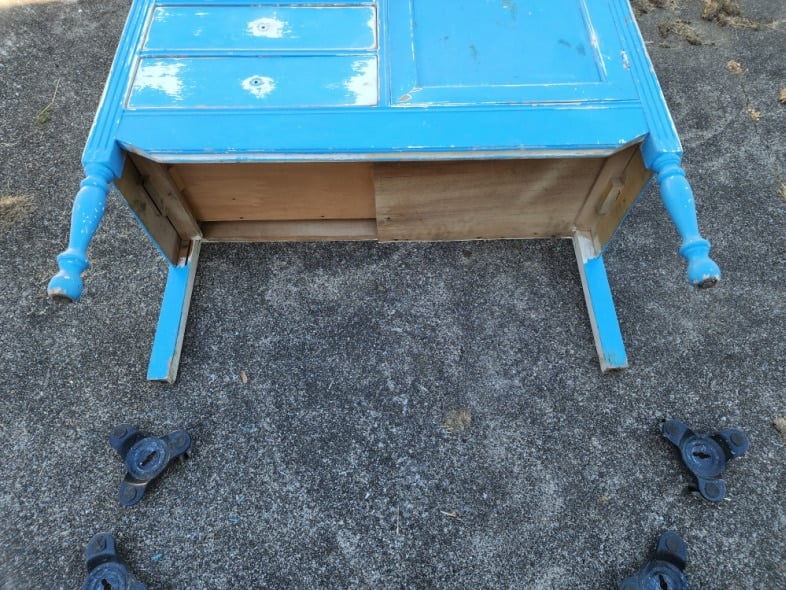 making repairs to the old blue wardrobe dresser