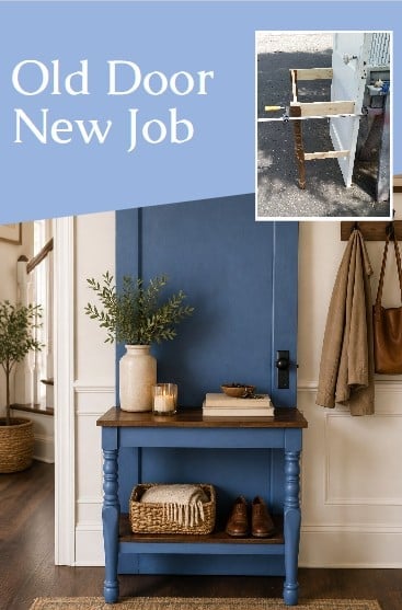 Making a DIY Entry Table out of an old door and table legs is a great weekend project. Entry way tables are very functional and pretty for your home decor. #MyRepurposedLife #repurposed #entrytable #door #table via @repurposedlife