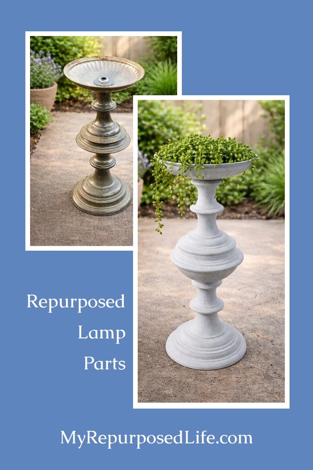 repurposed lamp makes a metal plant stand