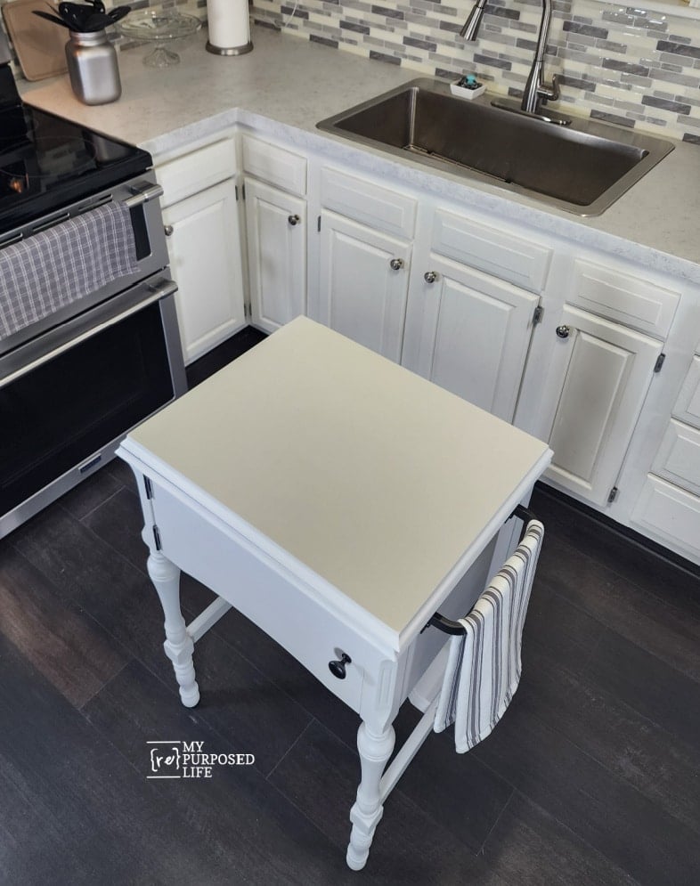 DIY food prep station in a small kitchen