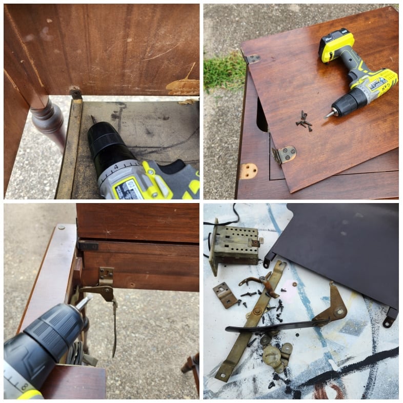 dismantling a sewing cabinet
