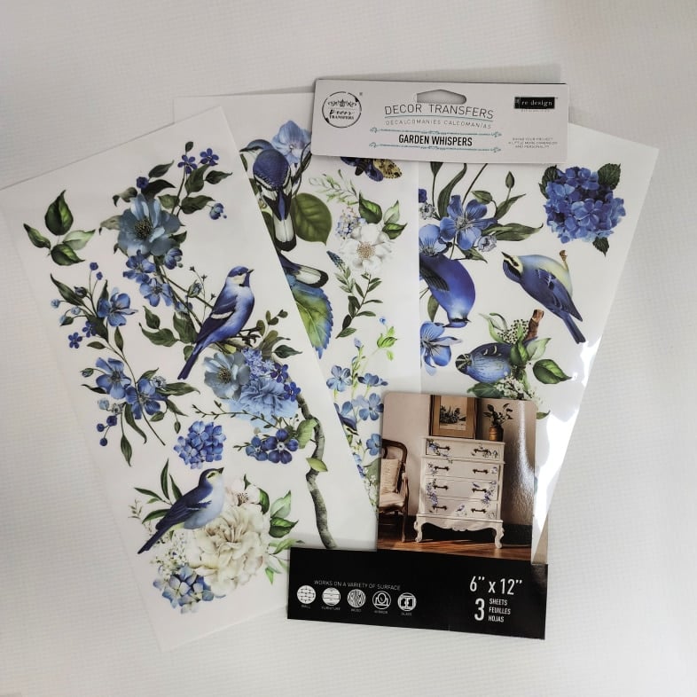 garden whispers decor transfers with blue birds and branches