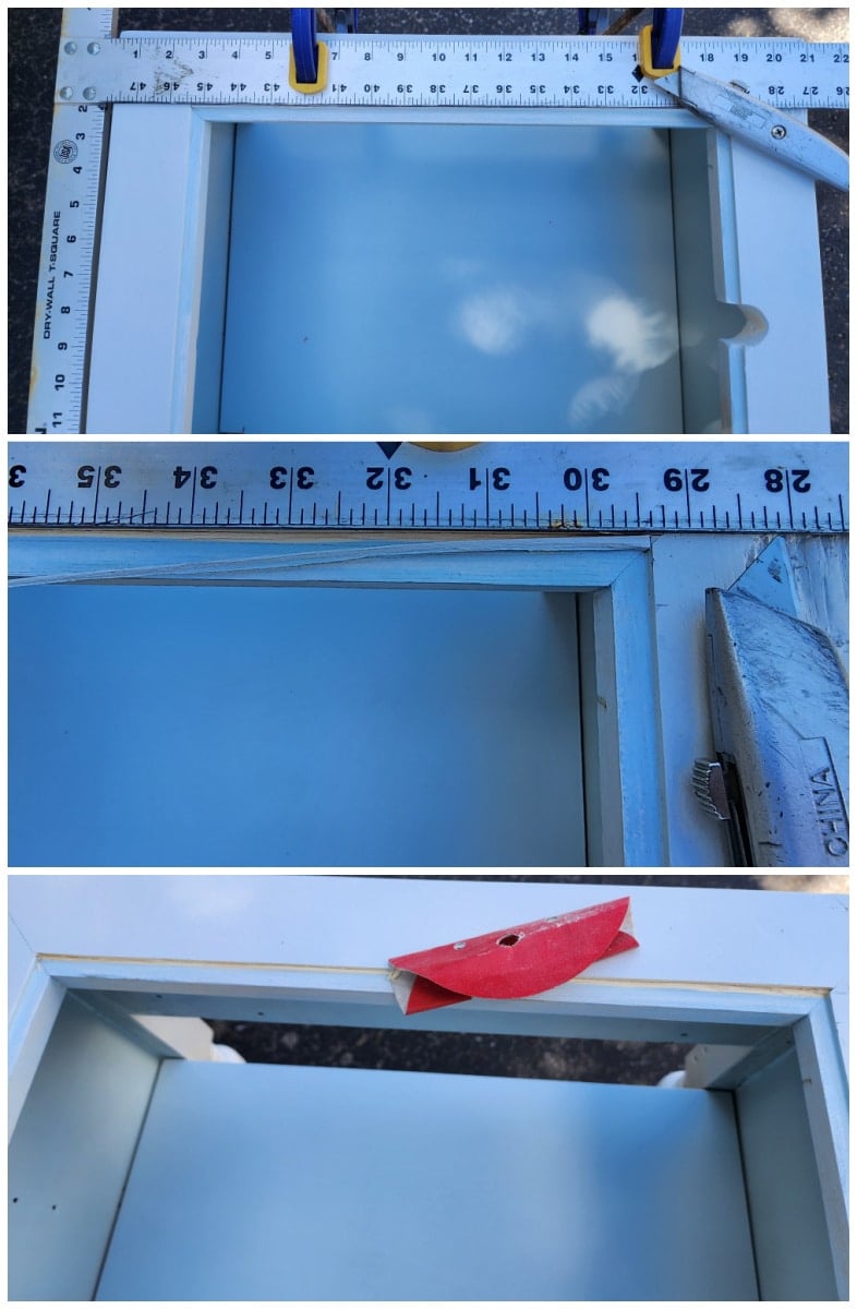 making adjustments to the cutting board inset with a utility knife