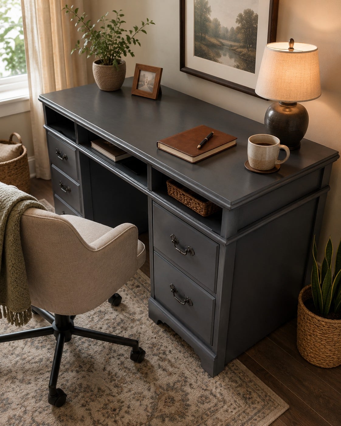 pretty desk with missing drawers makeover