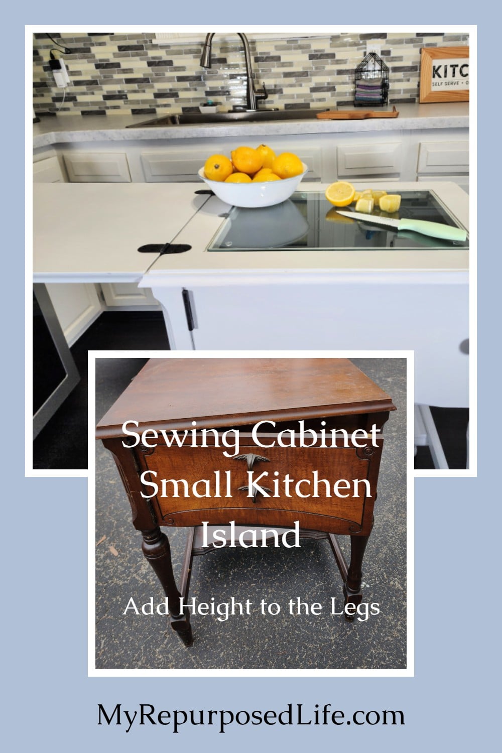 DIY Small Kitchen Island from Sewing Cabinet Upcycle via @repurposedlife