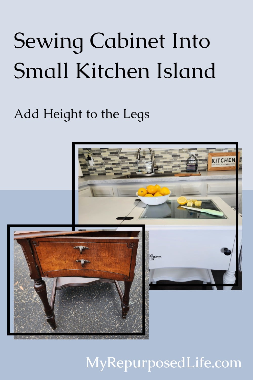 DIY Small Kitchen Island from Sewing Cabinet Upcycle via @repurposedlife