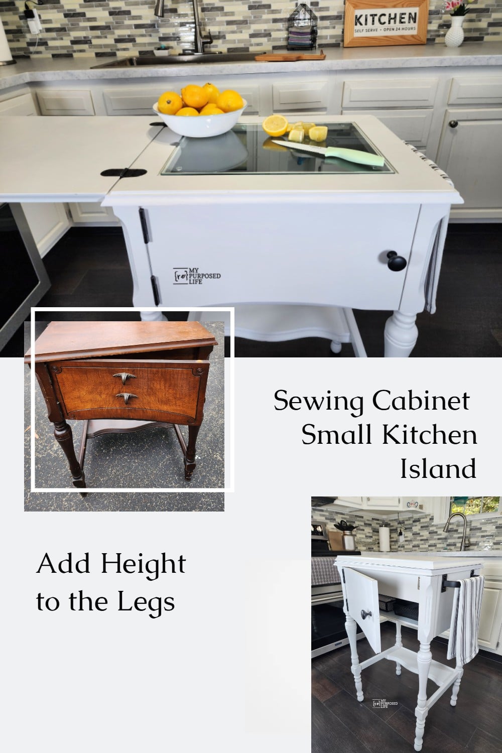 DIY Small Kitchen Island from Sewing Cabinet Upcycle via @repurposedlife