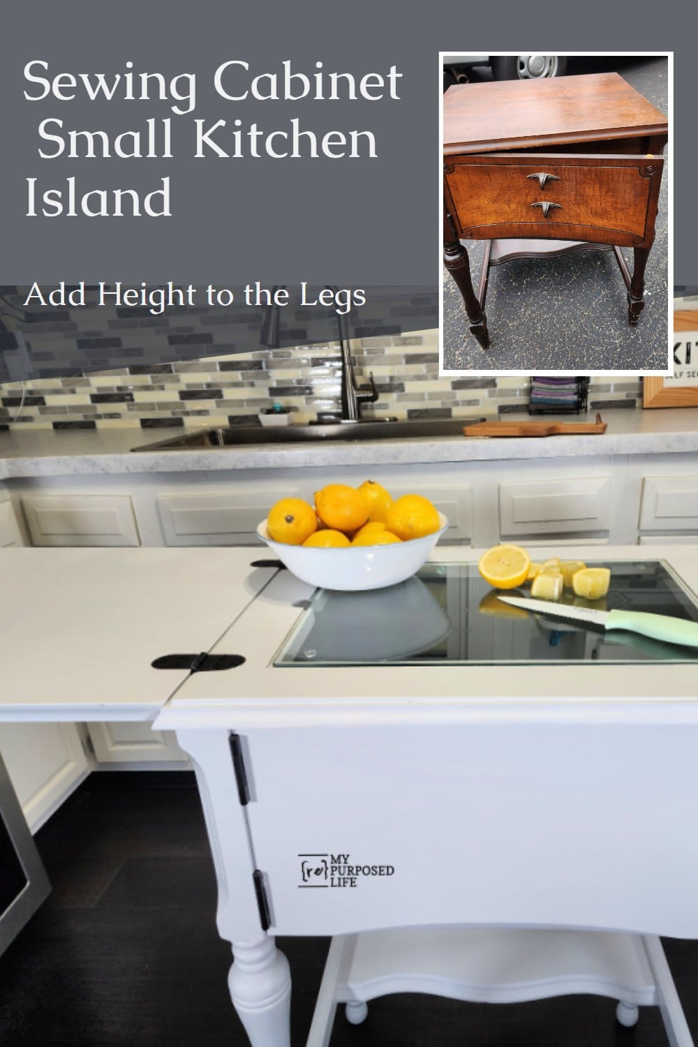 DIY Small Kitchen Island from Sewing Cabinet Upcycle via @repurposedlife