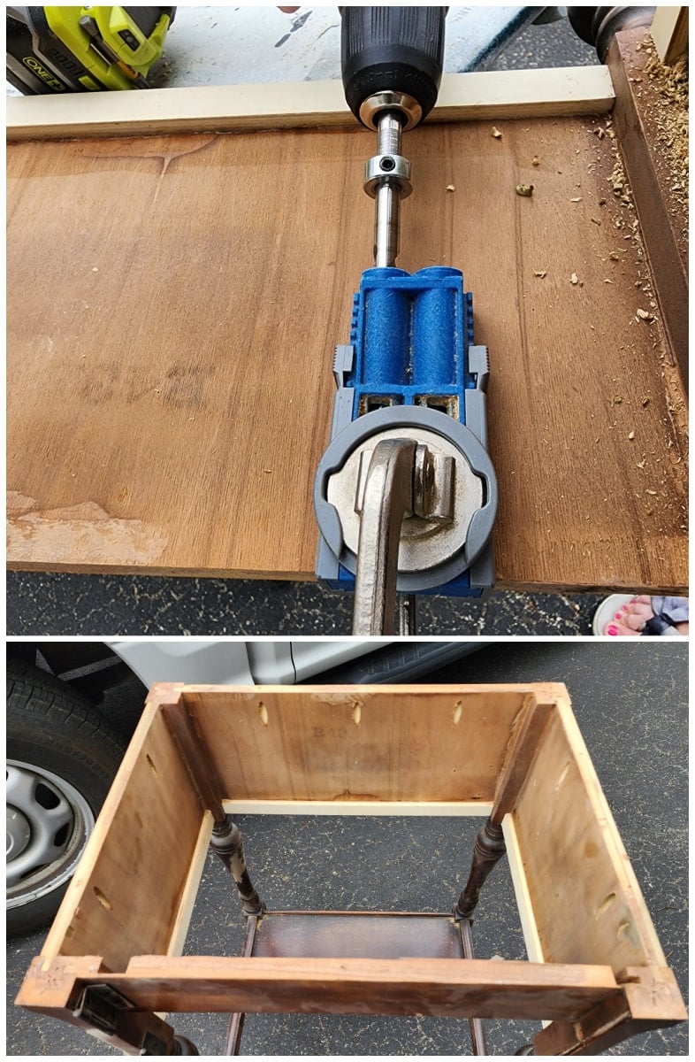 using a kreg jig to attach a top to a cabinet