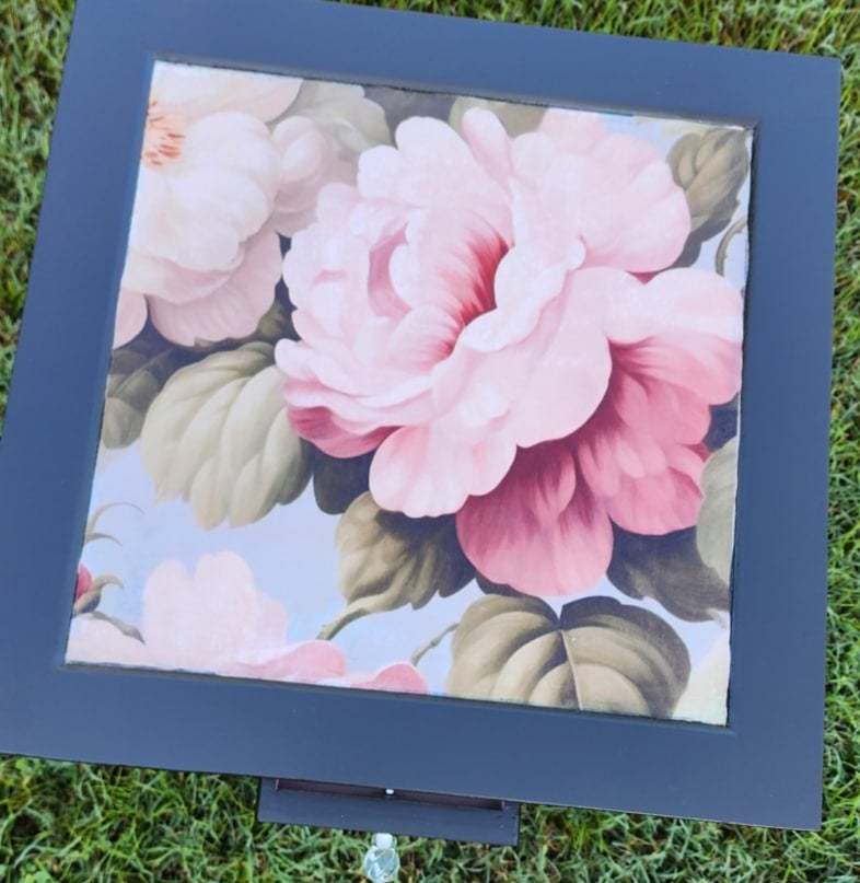 closeup of floral decoupaged table