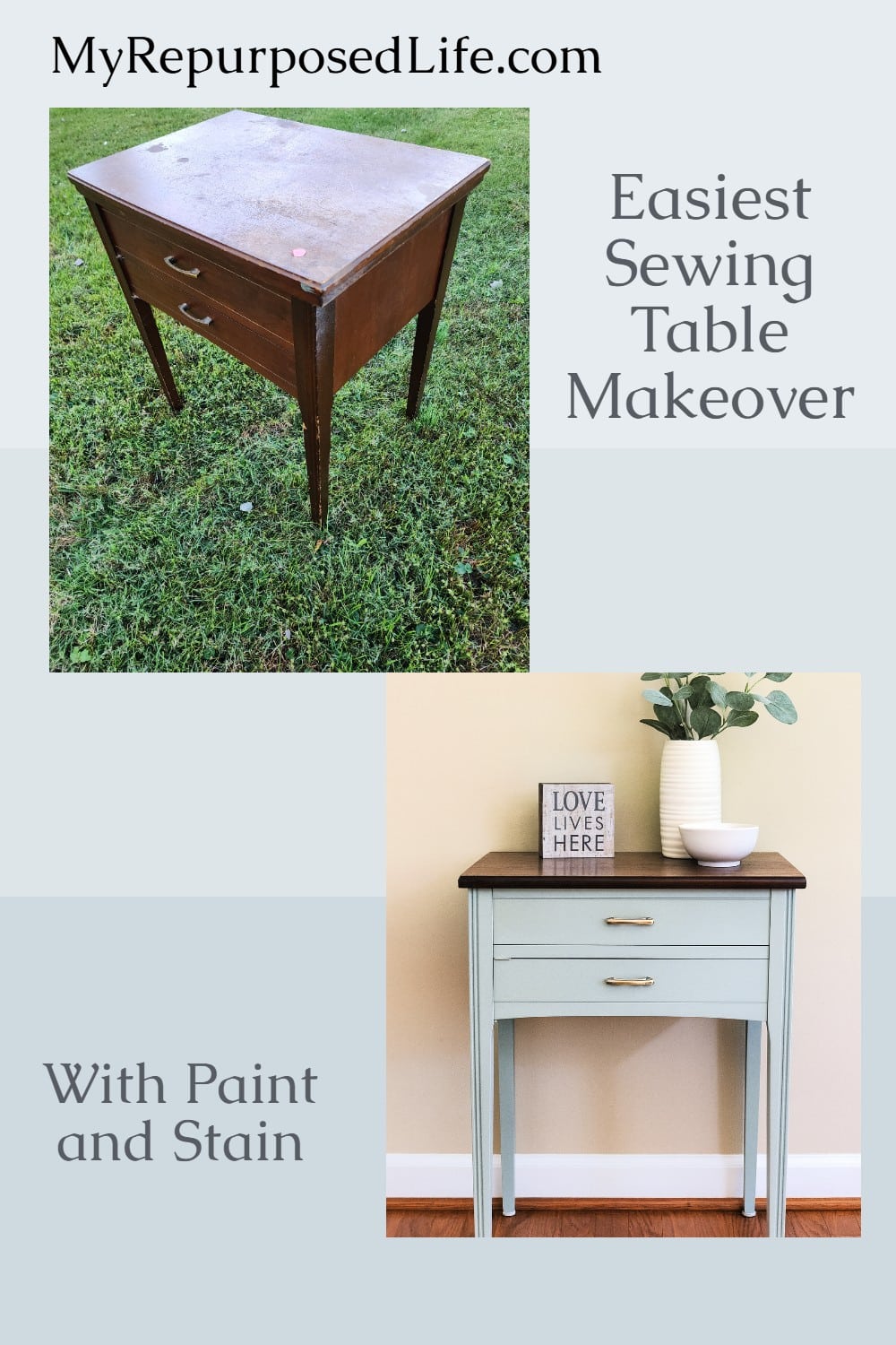 easy sewing table makeover with paint and stain