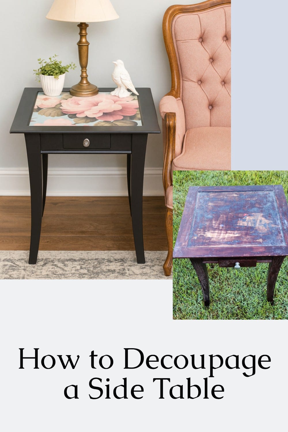 how to decoupage a side table with floral paper