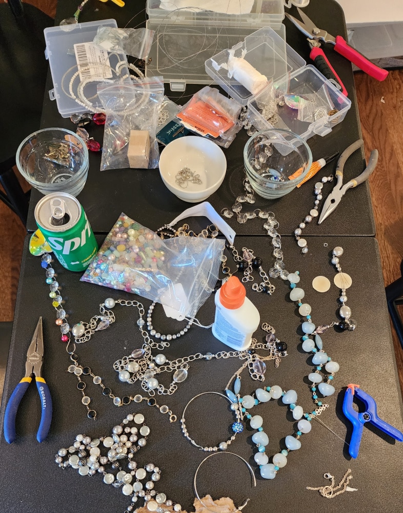 making suncatchers out of old jewelry