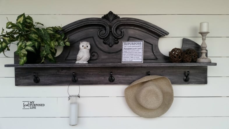 MyRepurposedLife-black coat rack shelf china hutch pediment