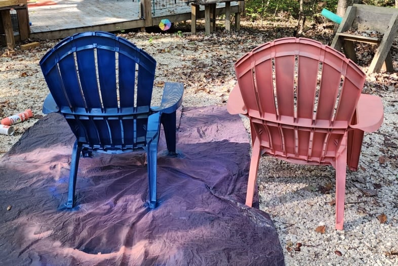 blue and peach adirondack chair