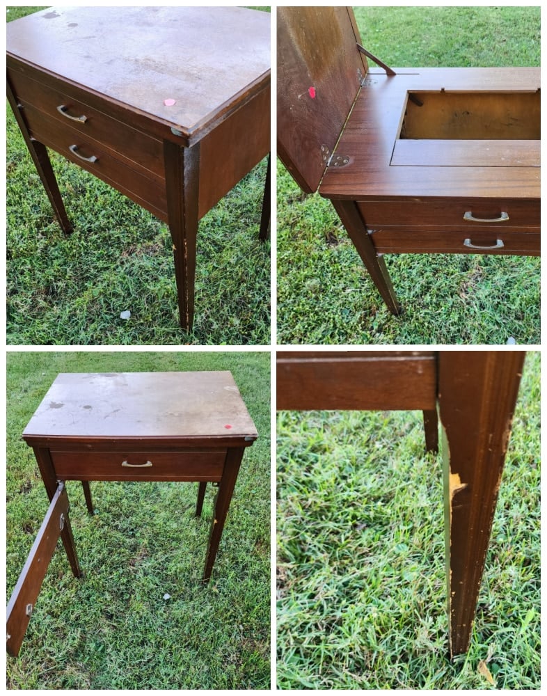 collage of sewing cabinet