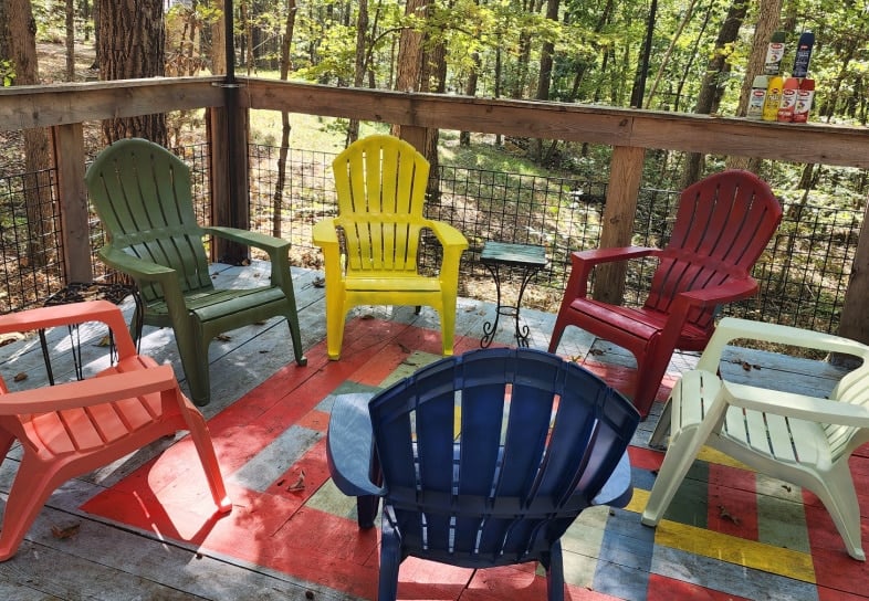 colorful spray painted adirondack chairs