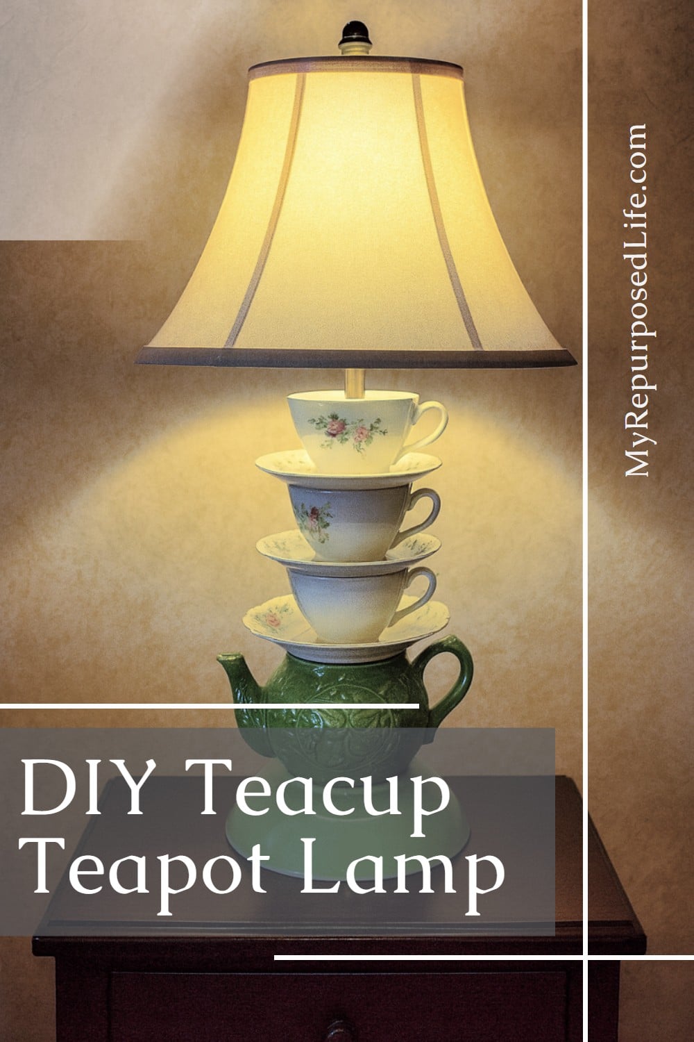 Drilling glass teacups and saucers takes a little patience, but it's well worth the effort if you love the look of teapot lamps. Tips on how to make these kind of projects. #MyRepurposedLife #repurposed #teapots #lamp #diy via @repurposedlife