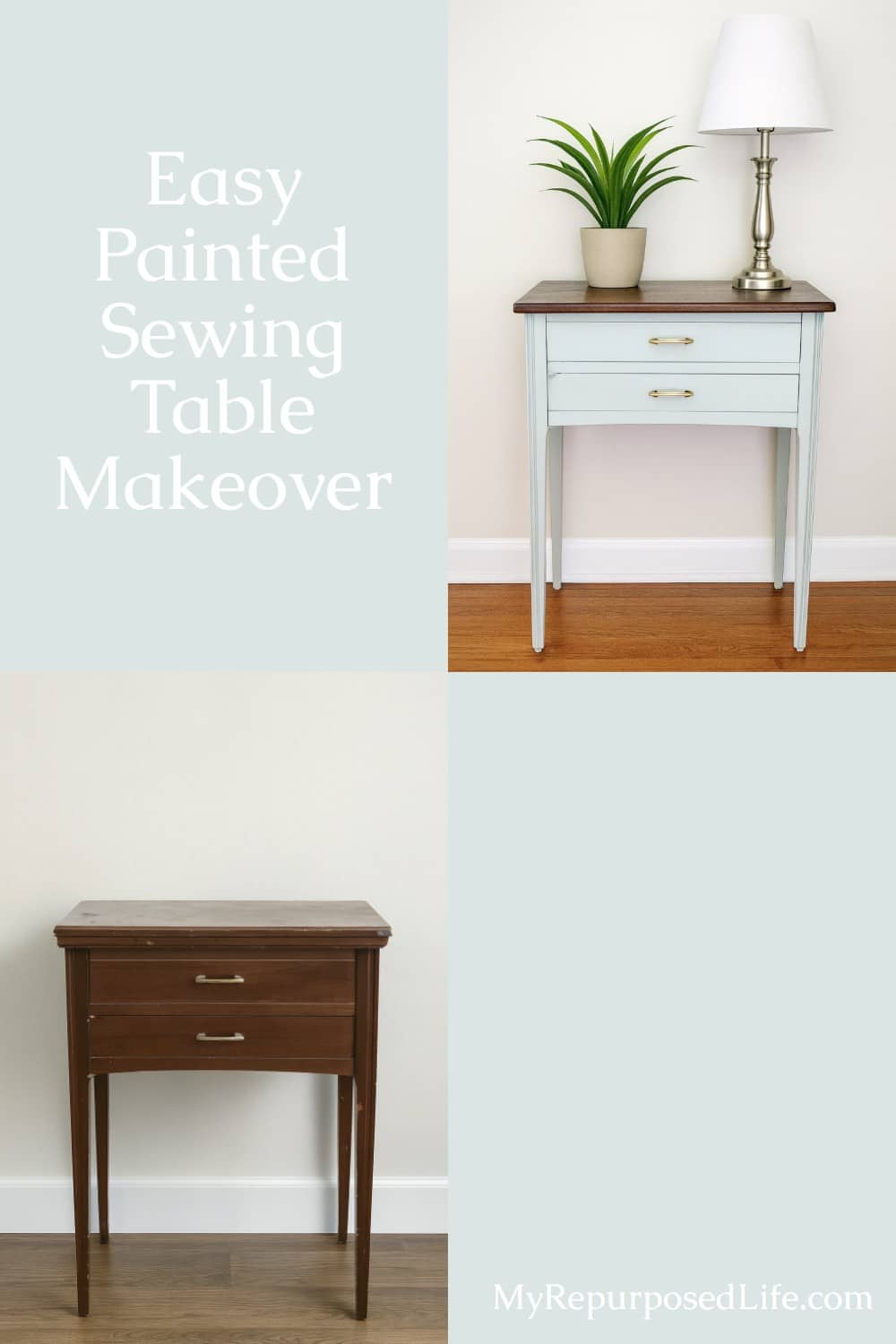 easy painted sewing table makeover-before and after