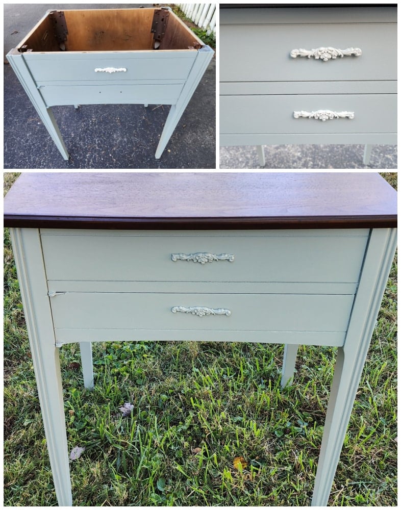 green cabinet with appliques
