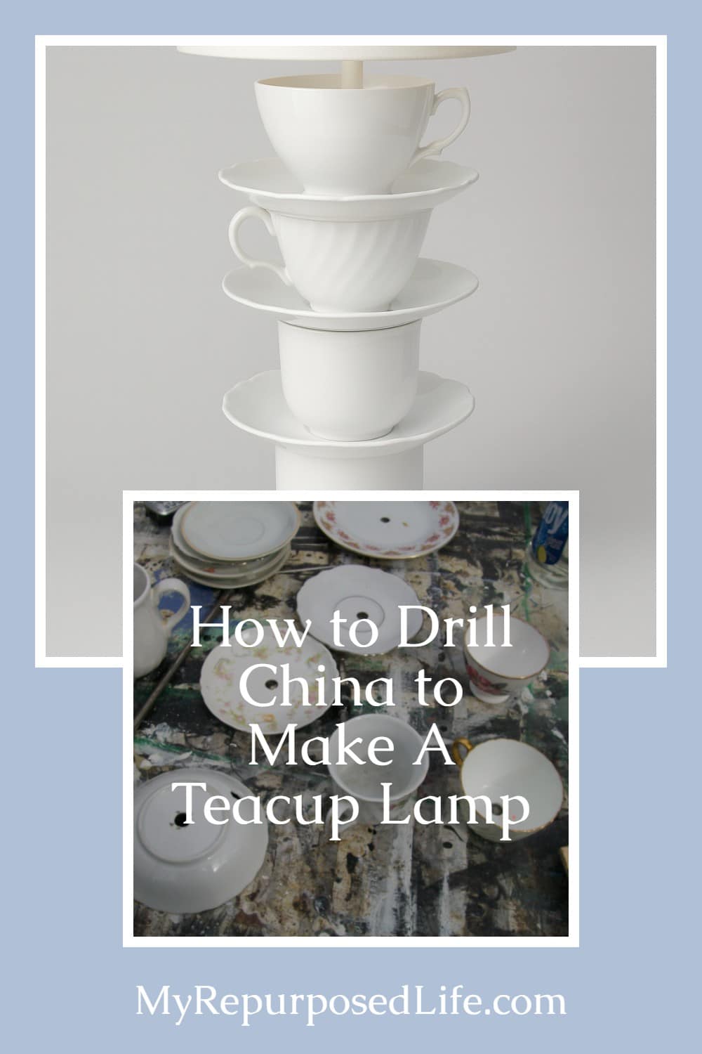how to drill china to make a teacup lamp