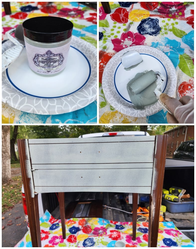  how to paint a sewing table with a paint roller
