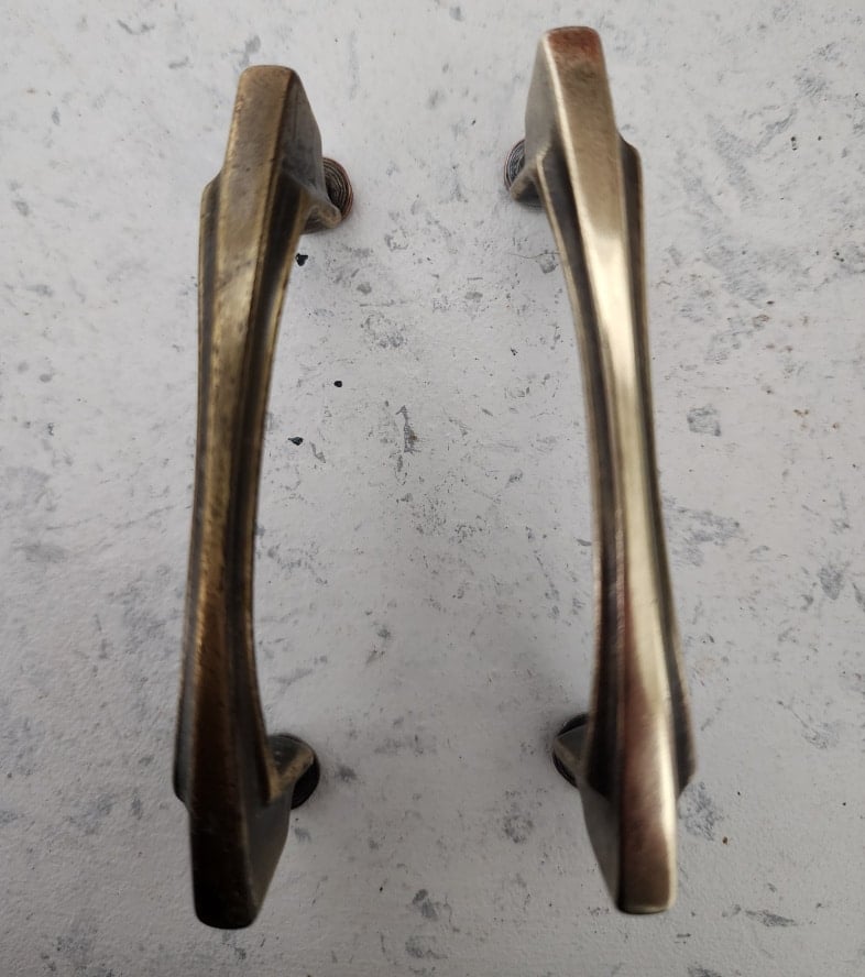 original brass handles before and after cleaning