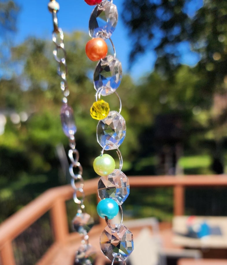 prisms and beads on suncatchers