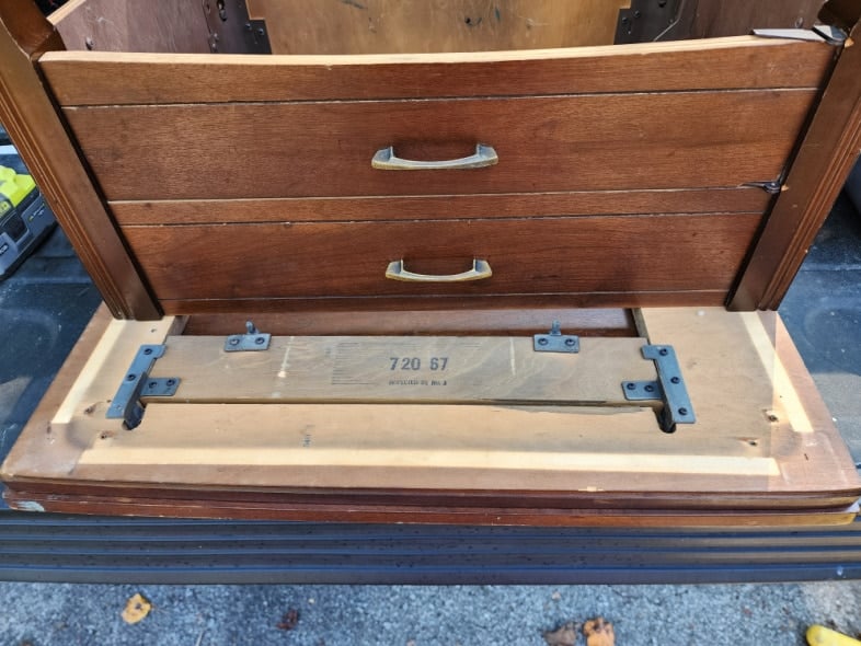 sewing cabinet removed from machine mounting board