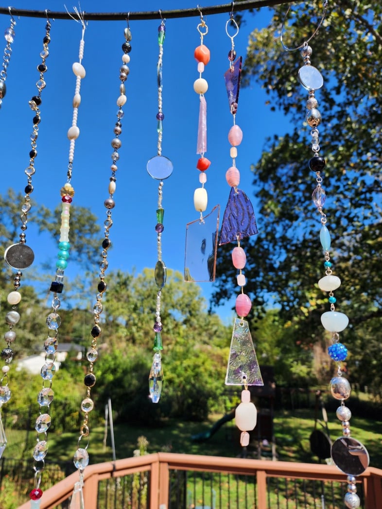DIY Outdoor Suncatchers with beads, jewelry, stained glass and prisms