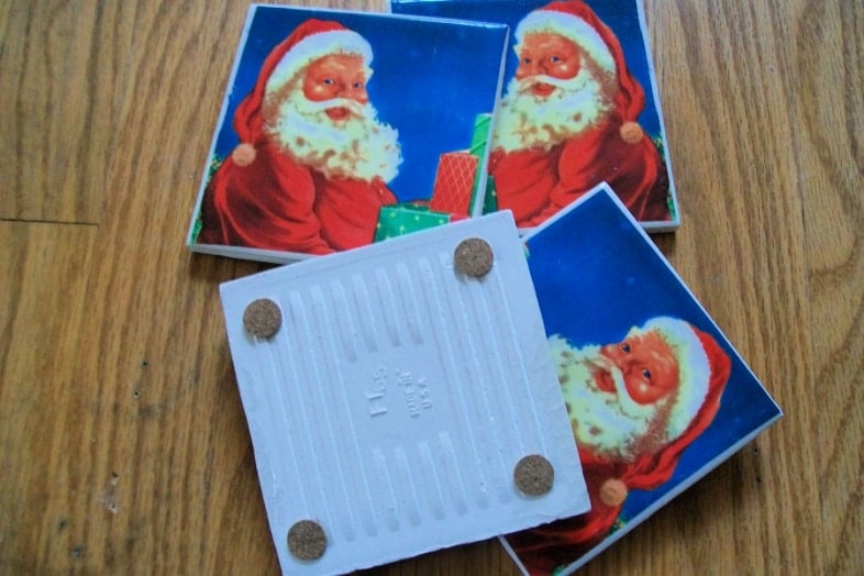DIY santa napkin coasters with cork dots