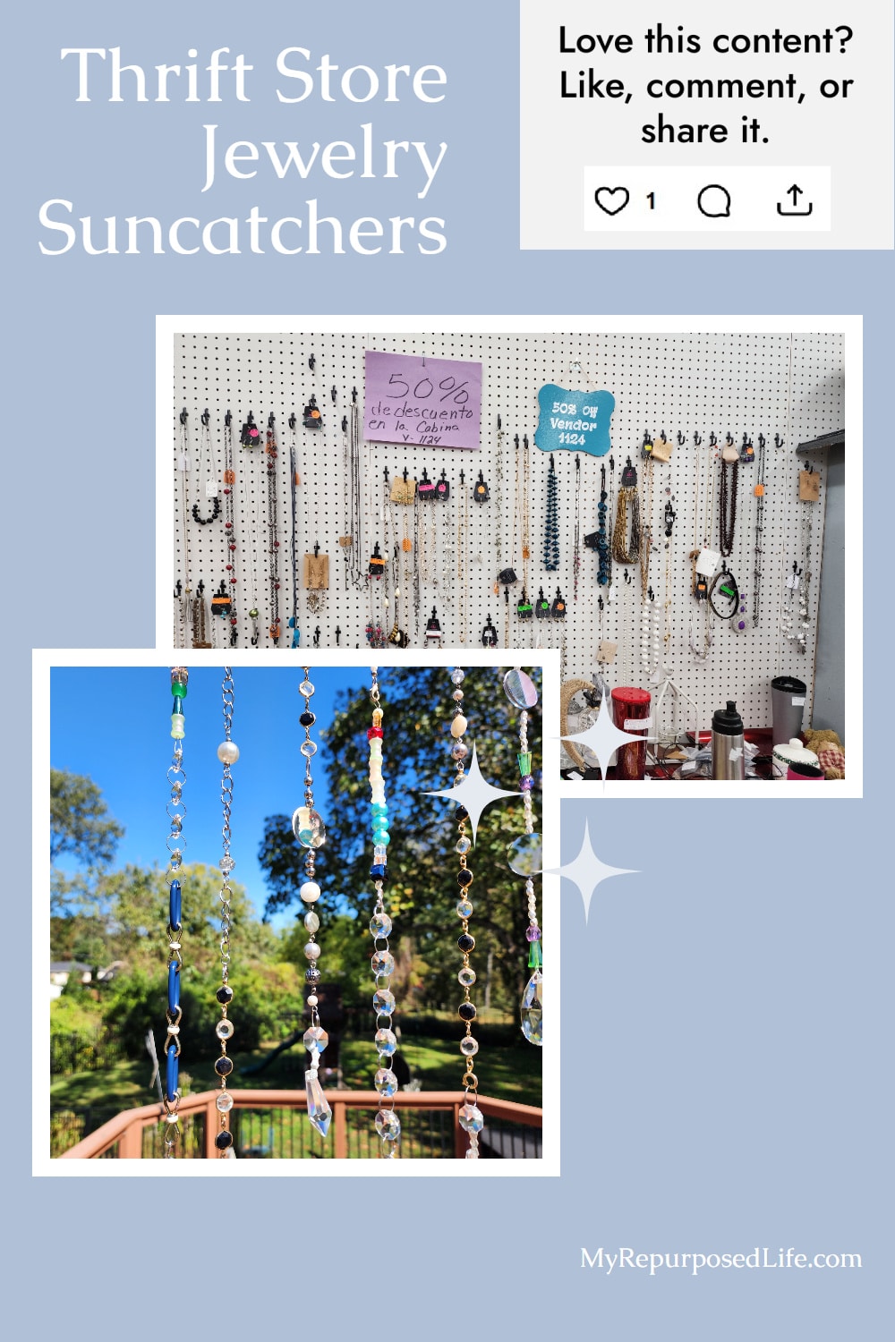 thrift store jewelry suncatchers via @repurposedlife