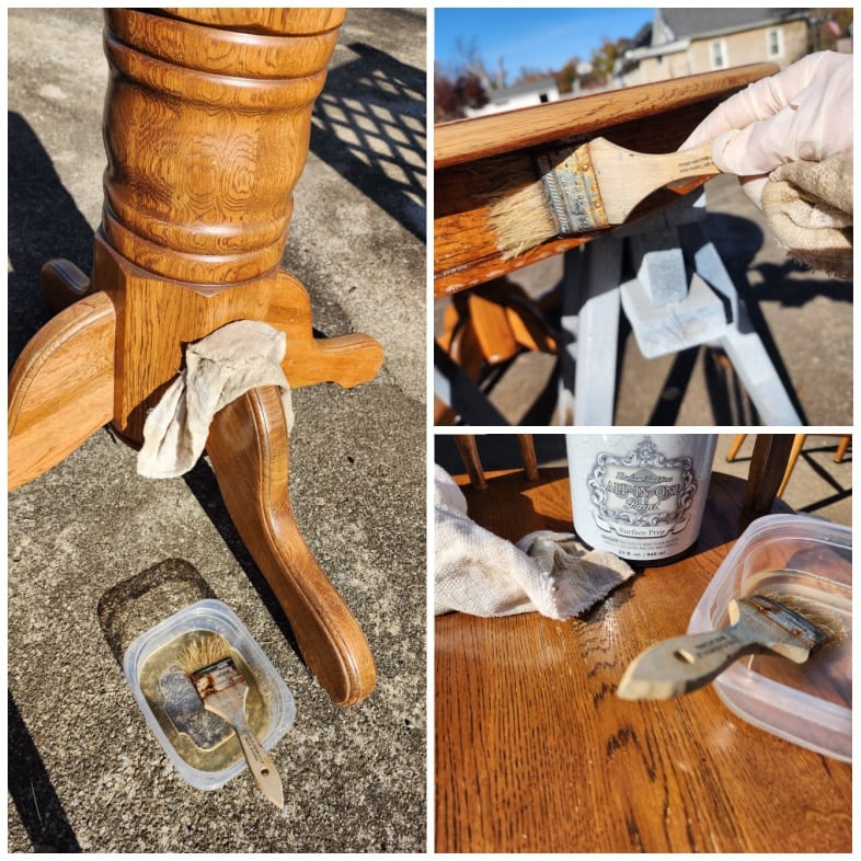 clean table parts with surface prep