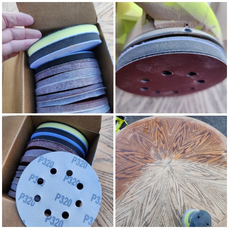 collage image of the sanding process