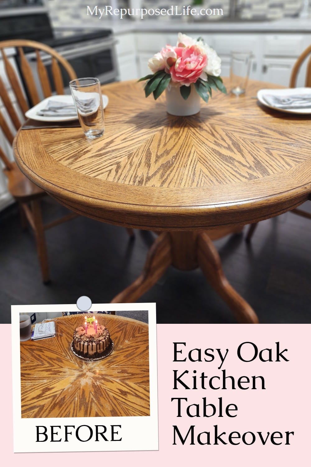 easy oak kitchen table makeover via @repurposedlife