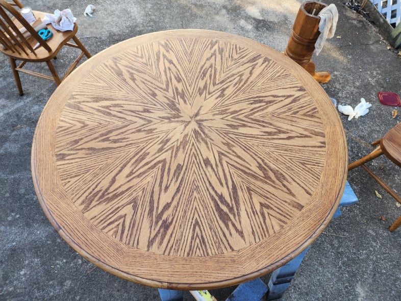 oak kitchen table with one coat of golden oak stain