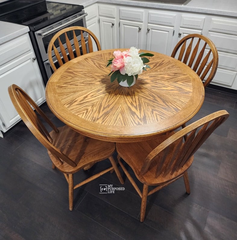 pretty oak kitchen table set after restoration