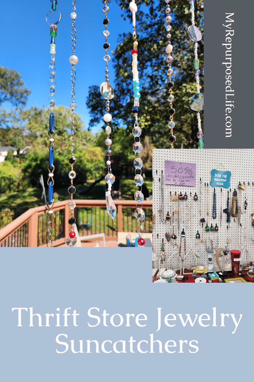Sparkling DIY Outdoor Suncatchers from Old Jewelry and Stained Glass via @repurposedlife