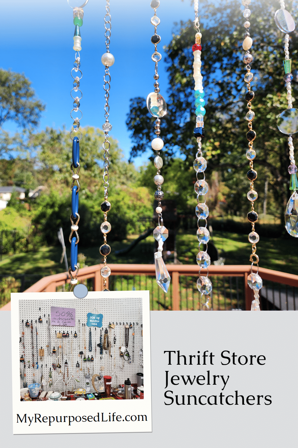 Sparkling DIY Outdoor Suncatchers from Old Jewelry and Stained Glass via @repurposedlife