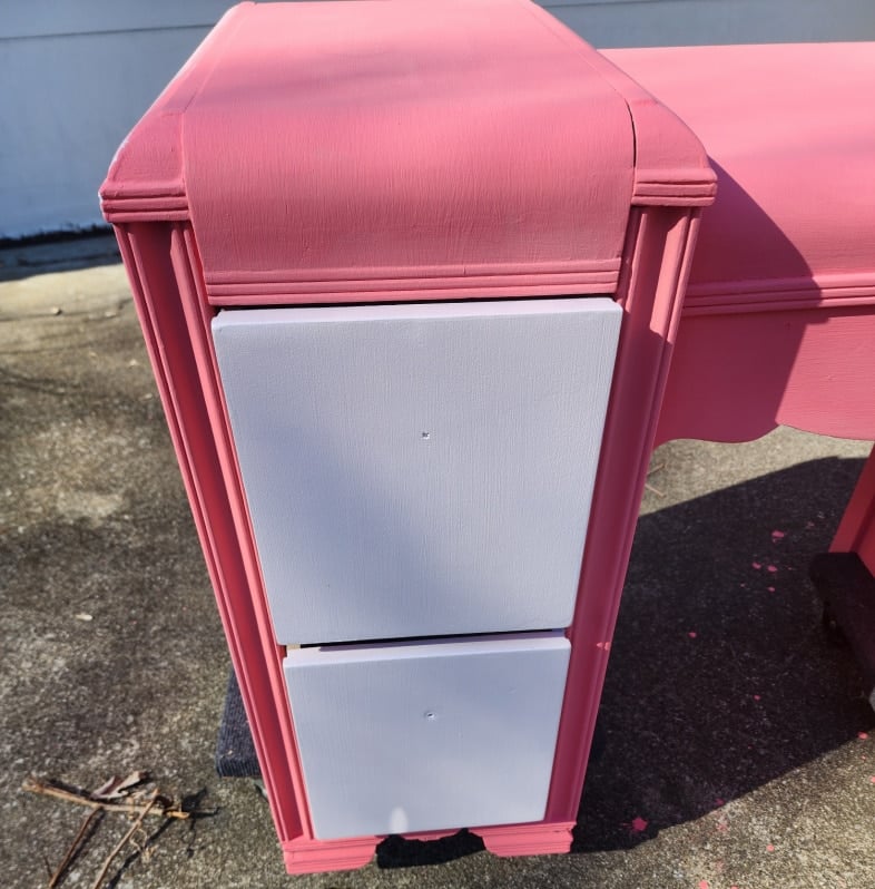dark pink waterfall vanity getting a pale shade of pink top coat