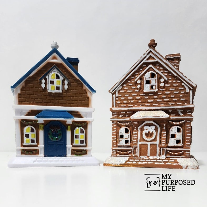 dollar store Christmas village house into a gingerbread house