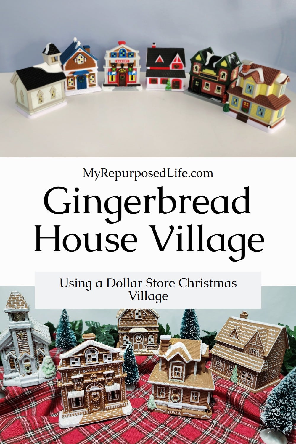 Gingerbread Village Made from a Colorful Christmas Village via @repurposedlife